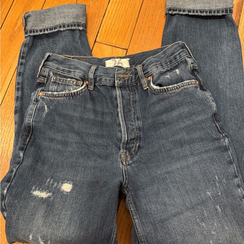 Free People High Rise Blue Jeans Distressed